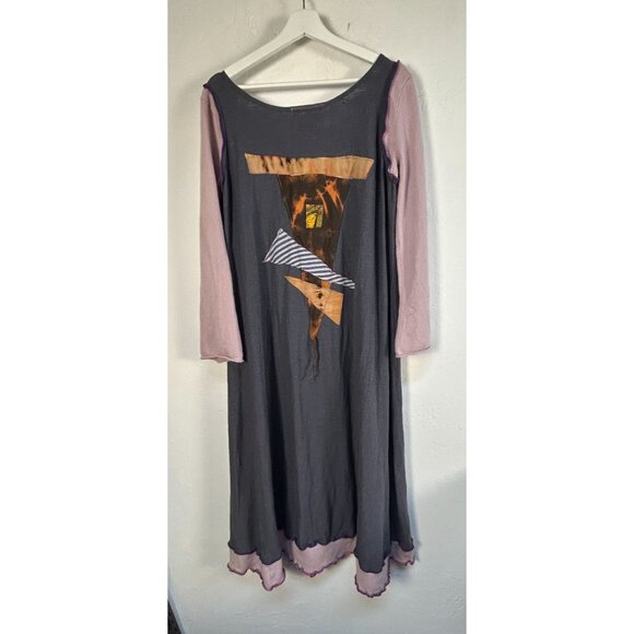 VonksArt Boho Chic Patchwork Long Sleeve Midi Dress One Of A Kind Art To Wear - Picture 2 of 10